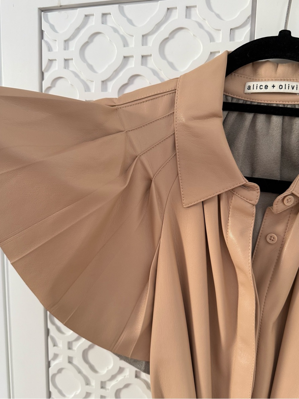 ALICE & OLIVIA faux leather almond color dress. - Picture 4 of 6